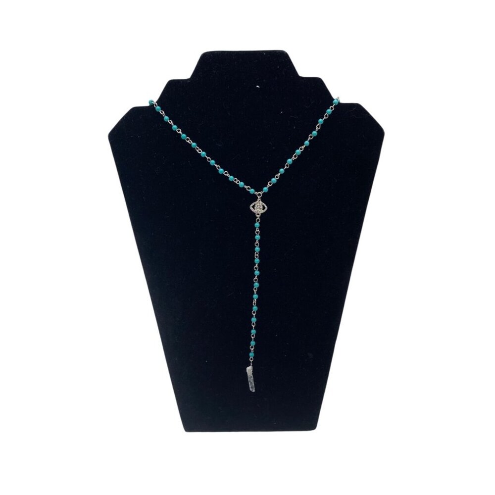 Evil Eye Beads Pendant Necklace Womens Turquoise Beads Silver Tone Handmade Jewe